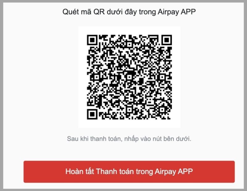 Dùng ví điện tử Airpay có trong điện thoại quét mã QR để thanh toán